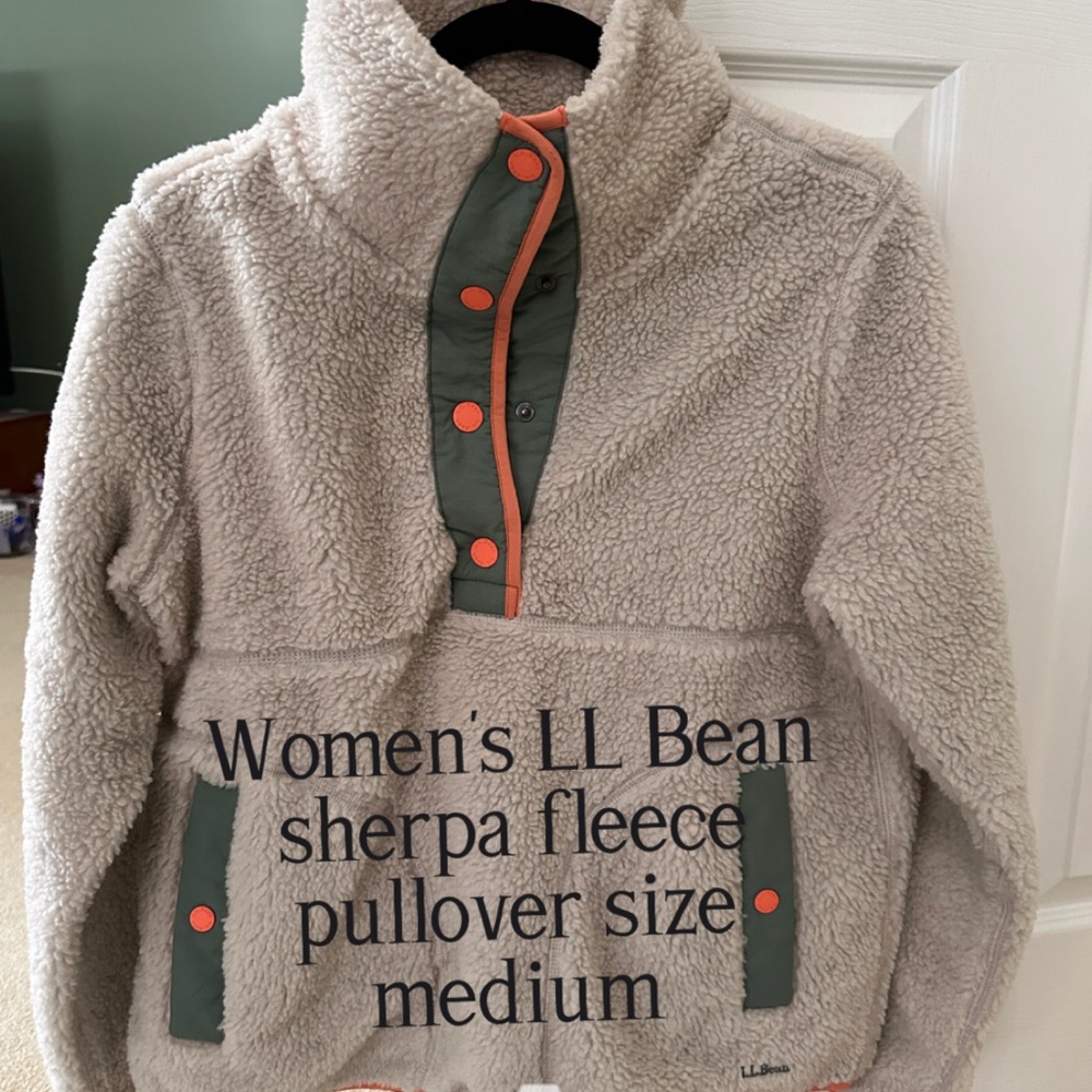 Women’s L.L. Bean Sherpa Fleece Pullover - Cream and Green